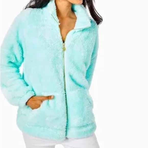 Lilly Pulitzer Blue Barkley Sherpa Zip-Up Jacket Large - Picture 3 of 3
